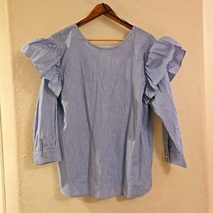 Zara blue pinstriped ruffle long sleeve